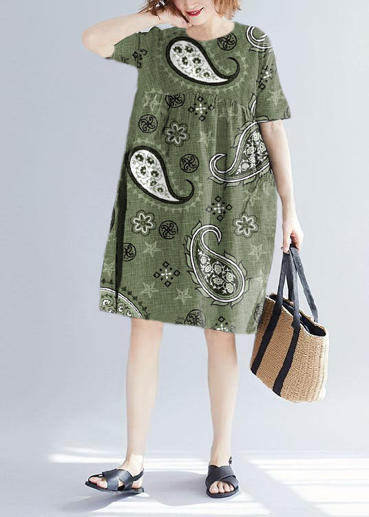 Yellow Polka Dots Cotton Blended O Neck Pockets Loose Summer Dresses