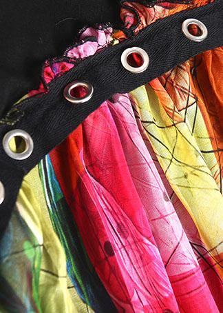 100% Black Cotton Dresses Patchwork Prints Chiffon Traveling Summer Dresses