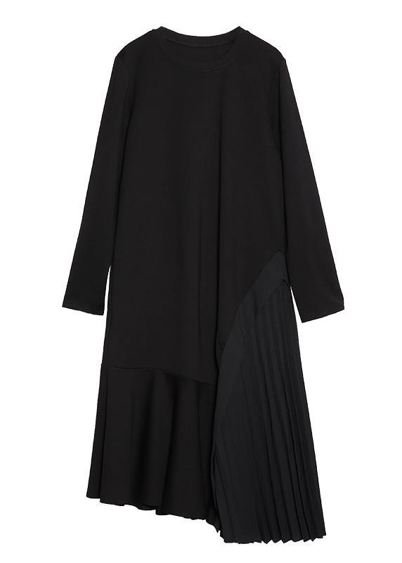 100% O Neck Ruffles Cotton Clothes Outfits Black Long Dresses