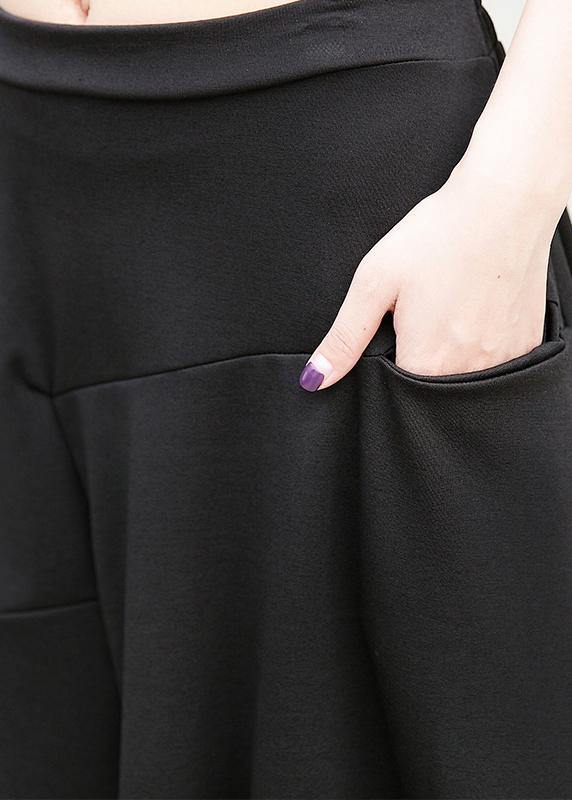 100% Pockets Cotton Skirt Black a Line Patchwork Skirt