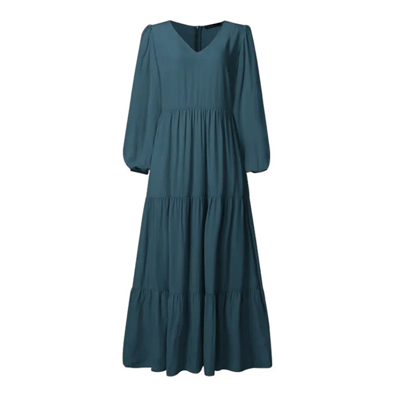 French Sky Blue Ruffled Exra Large Hem Cotton Maxi Dresses Spring