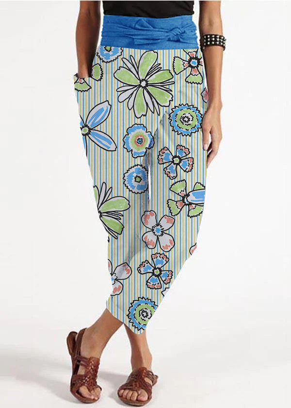 Handmade Pattern Asymmetrical Design High Waist Cotton Harem Summer Pants