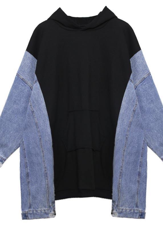 French Hooded Asymmetric Clothes For Women Work Outfits Black A Line Tops
