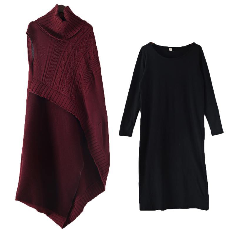 Fall Original Loose Red Thick Knitted Stitching Woolen Two-piece Suit
