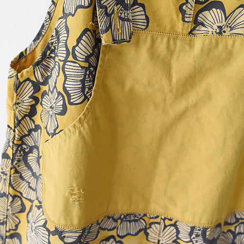 Autumn Yellow Print Jumpsuits Cotton Pants Oversize Fall Outfits