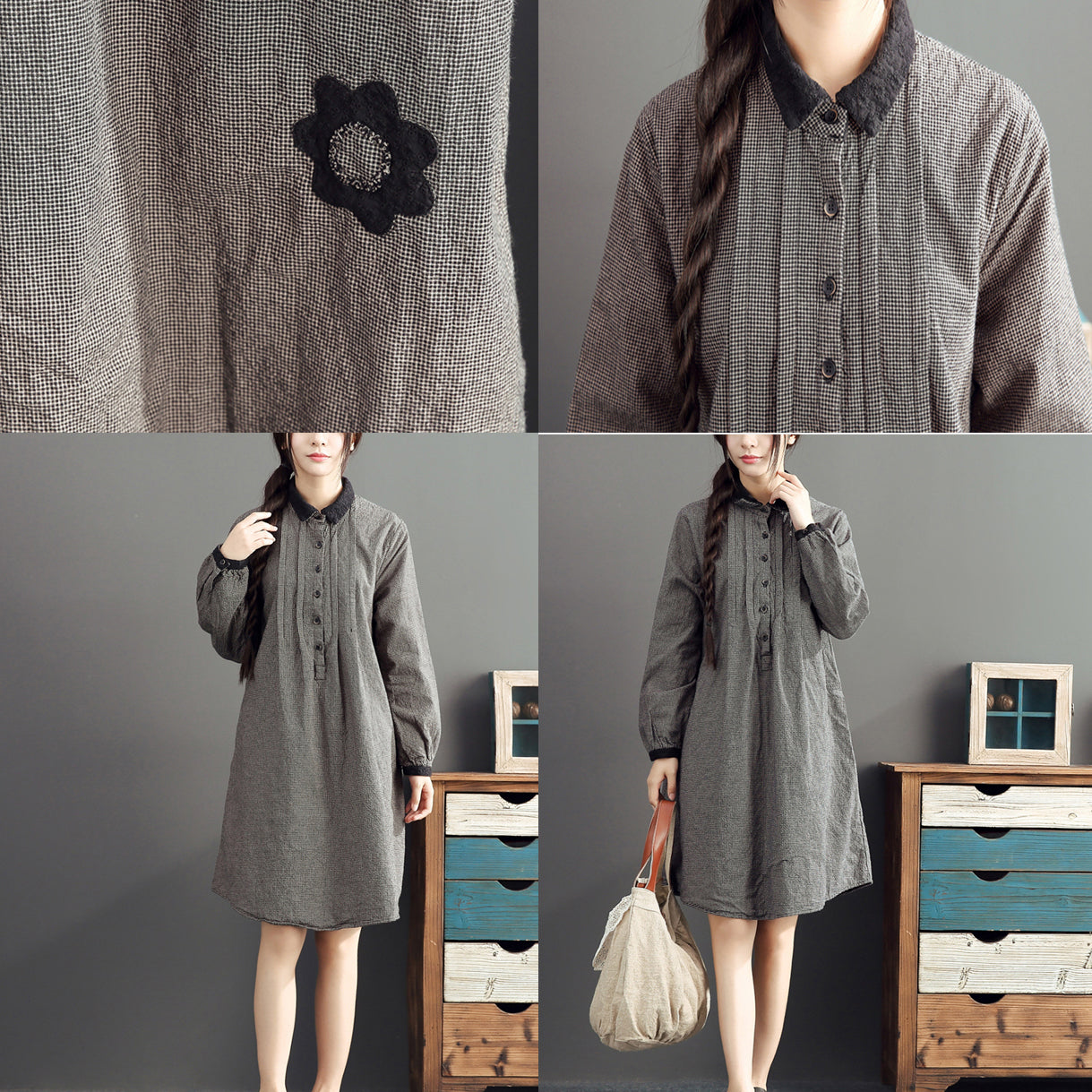 Lapel Cotton Warm Mid Dresses Oversize High Waist Cotton Dress