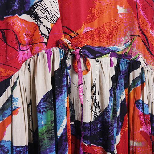Prints Linen Maxi Dress Oversize O Neck Linen Maxi Dress Short Sleeve Maxi Dresses