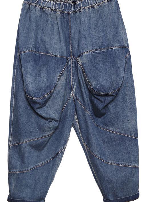 Autumn Old Pants Big Pockets Denim Blue Harem Pants