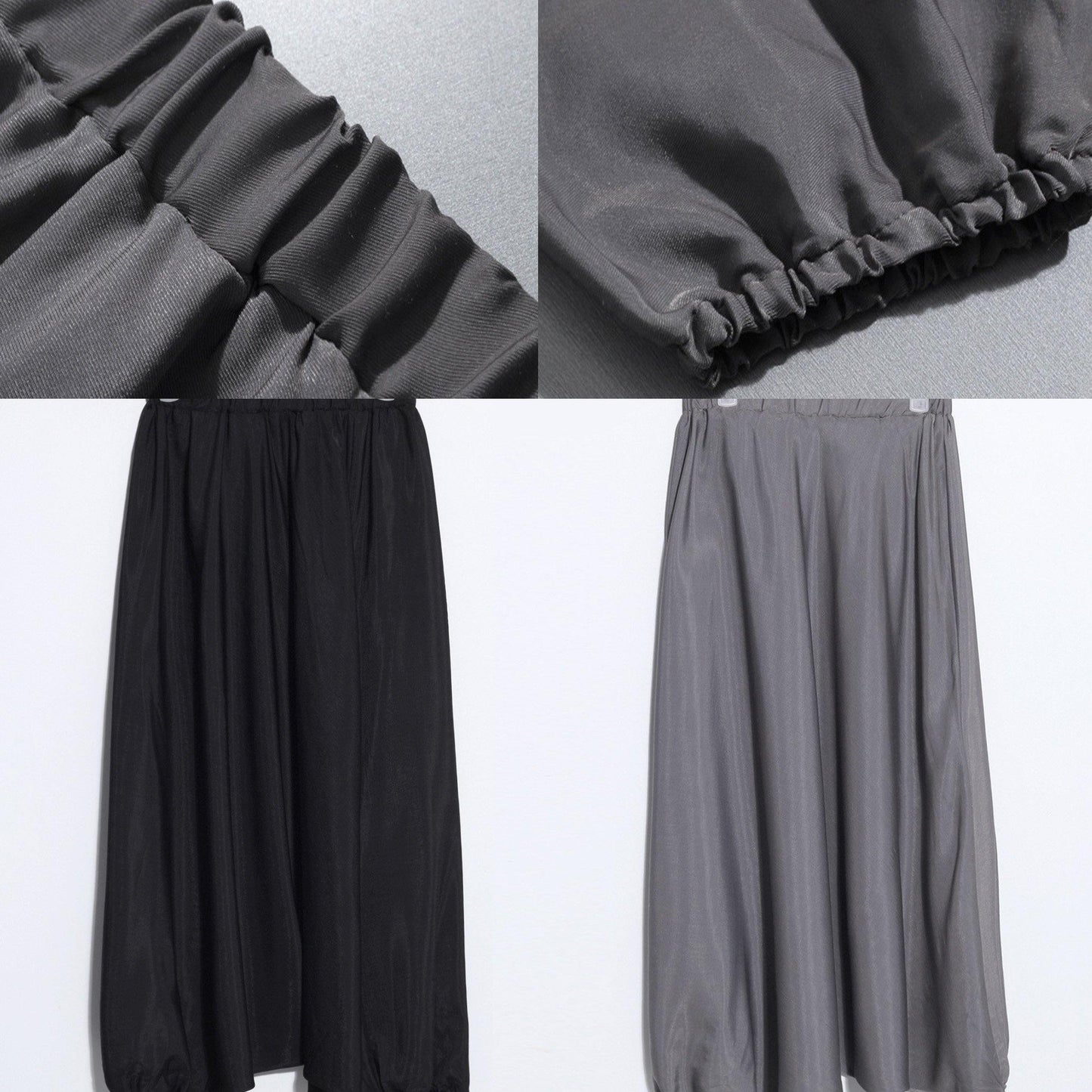 Summer New Black Silk Crop Pants Loose Lantern Pants