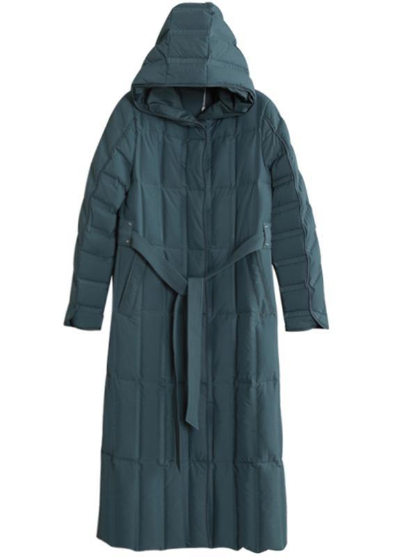 Coats Green Hooded Tie Waist Down Coat Winter