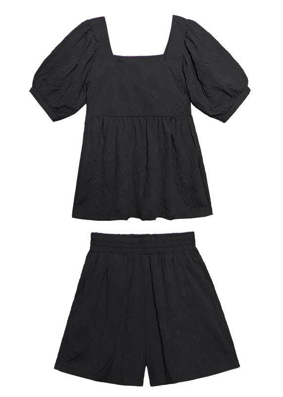 Summer Western Style Bubble Sleeve Black Top and Shorts Two-pieces