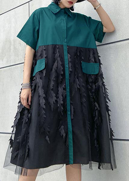 Lapel Tulle Cotton Summer Clothes for Shape Black Dress