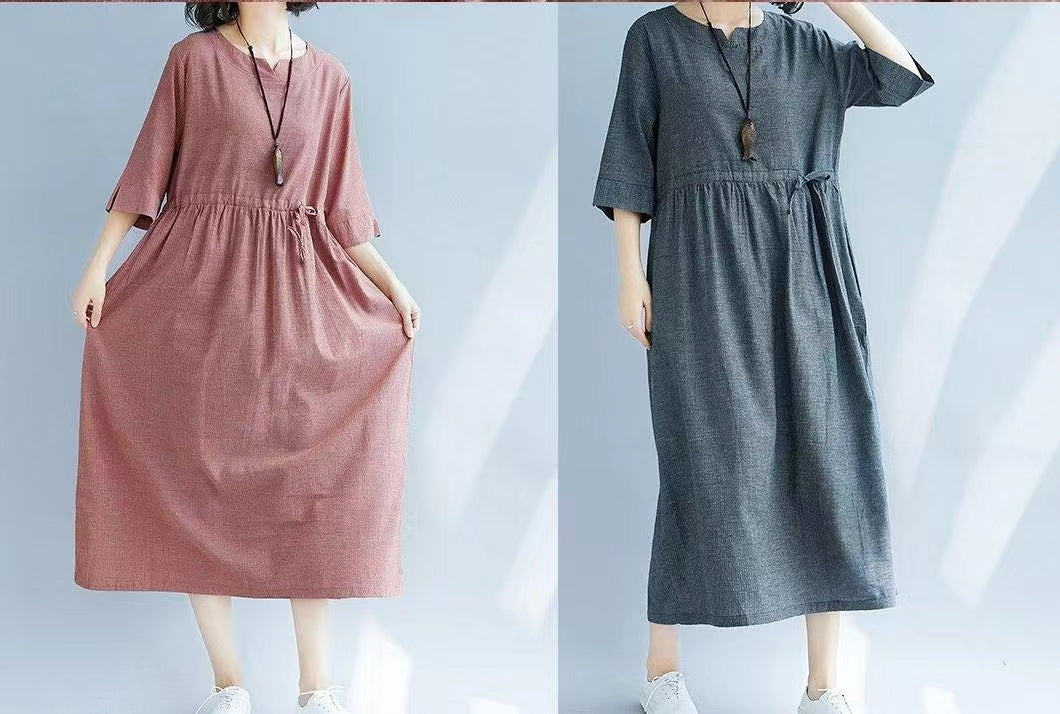 V Neck Cotton Quilting Clothes Runway Gray Dress Sundress