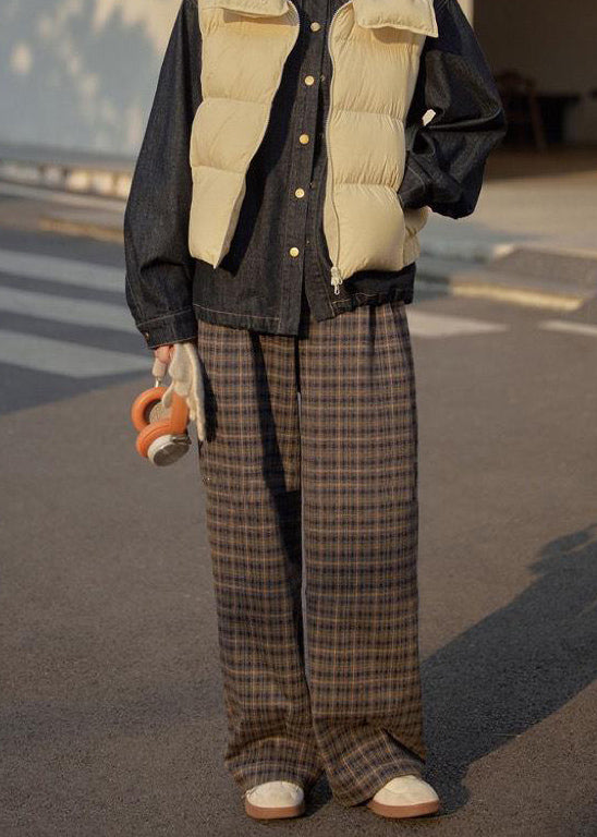 New Plaid High Waist Wide Leg Pants Spring Winter