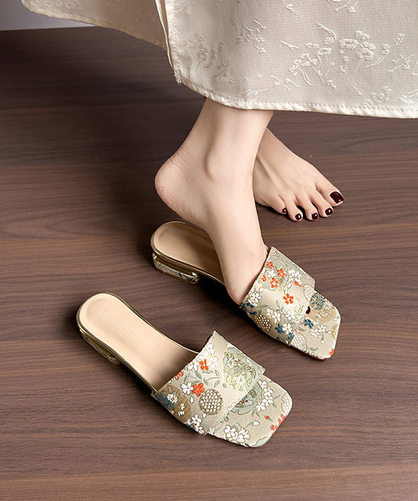 Summer New Apricot Embroidery Slide Sandals Peep Toe