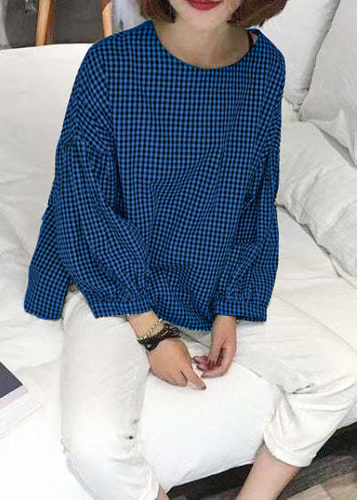 French Yellow Plaid Cotton Women Fine Sewing Asymmetric Plus Size Clothing Blouse