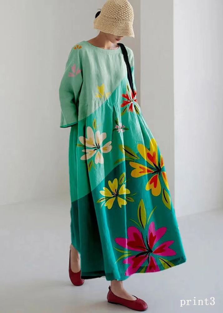 Flower Print2 Cotton Dresses Pockets Patchwork Spring