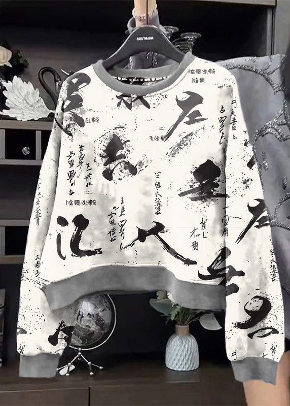 White Flowers O-neck Sequins Sweatshirt Spring