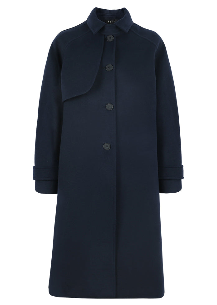 Loose Fitting Trench Coat Spring Navy Tie Waist Wool Coat