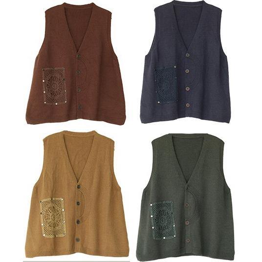 Aesthetic Green V Neck Button Down Sweaters