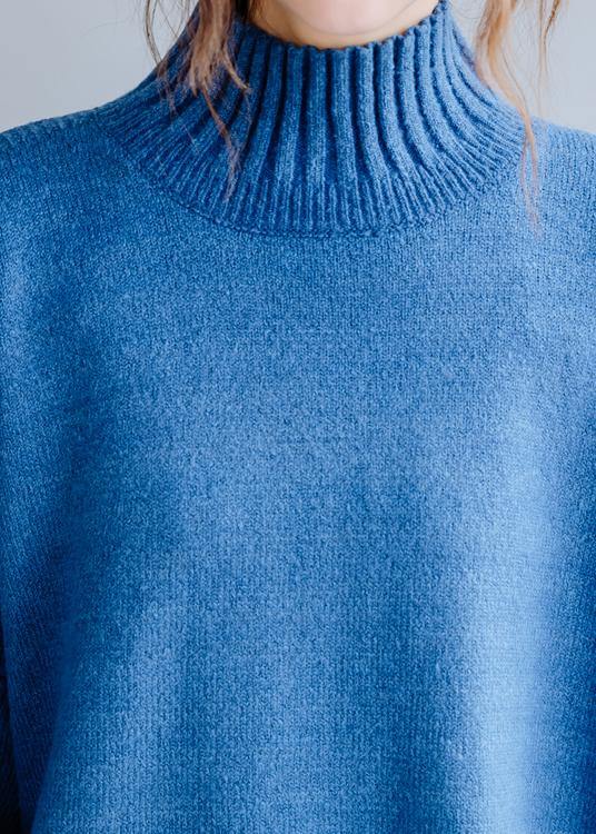 Aesthetic Blue Knitted Pullover High Neck Clothing Fall Knit Sweat Tops