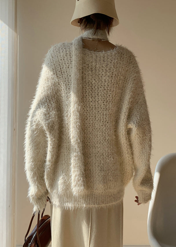 Apricot Cozy Cotton Knit Spring Sweater V Neck