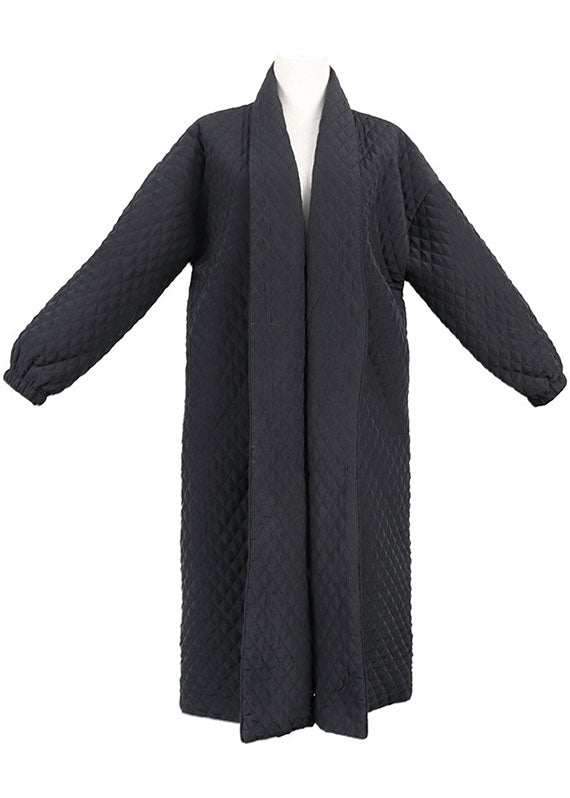 Art Black V Neck Pockets Button Winter Cotton Long Sleeve Coat