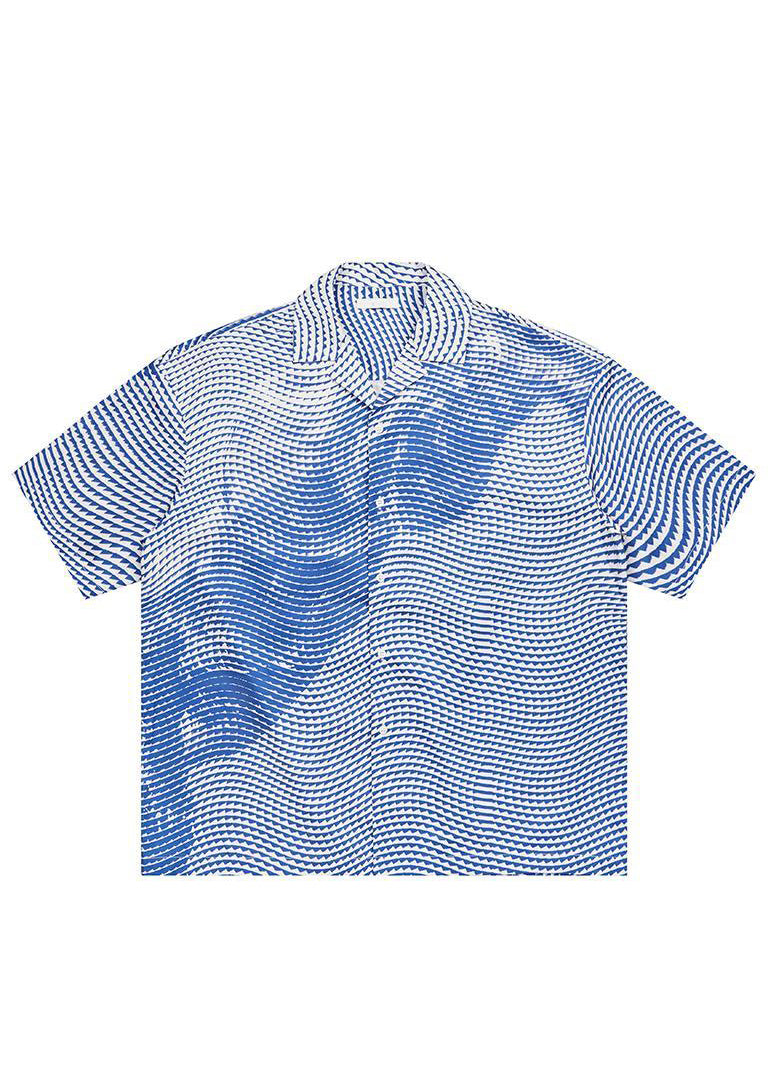 Art Blue Striped Print Cotton Shirts Summer