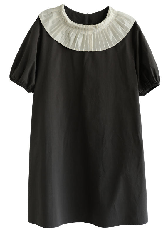 Art Grey O-neck Patchwork Oversized a Line Dress Short Sleeve