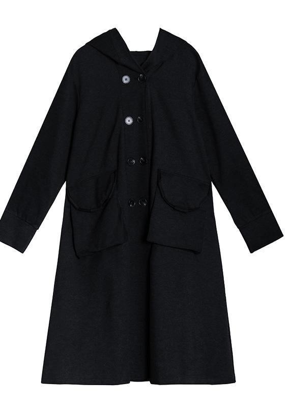 Art Black Fine Outwear Coat Hooded Double Breast Fall Outwears