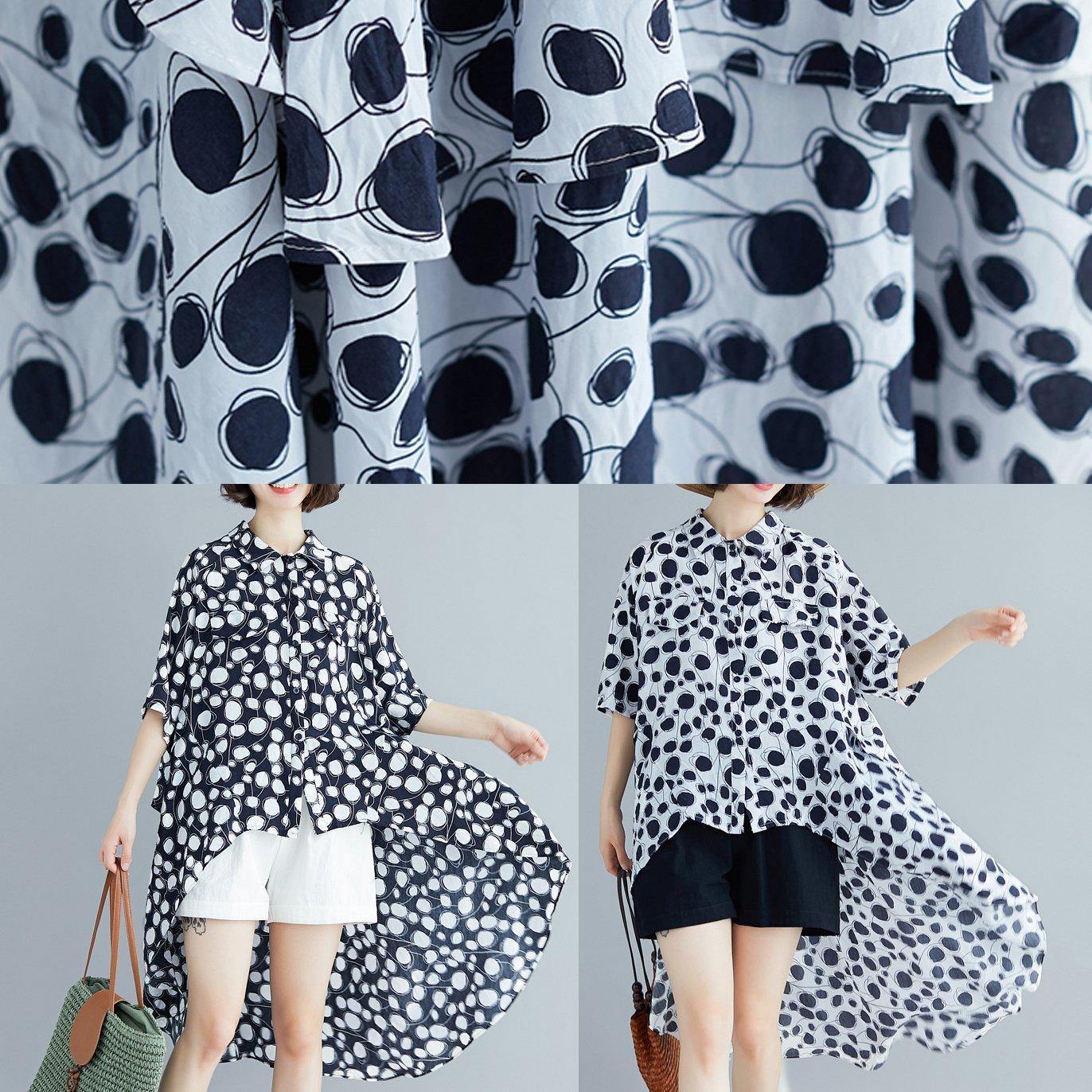 Art Lapel Asymmetric Chiffon Clothes Fine Neckline Black Dotted Shirt Summer