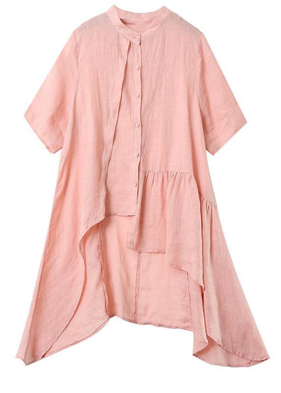 Art White Linen Clothes Pattern Stand Collar Low High Design Top