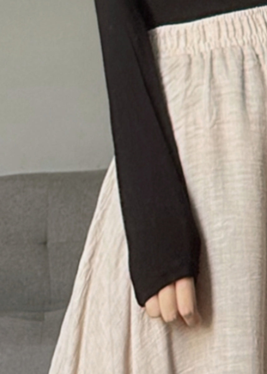 Black Geometry Elastic Waist Exra Large Hem Linen Skirts Spring