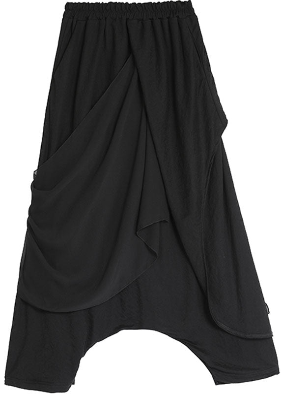 Black Chiffon Patchwork Asymmetrical Design Fall Pants