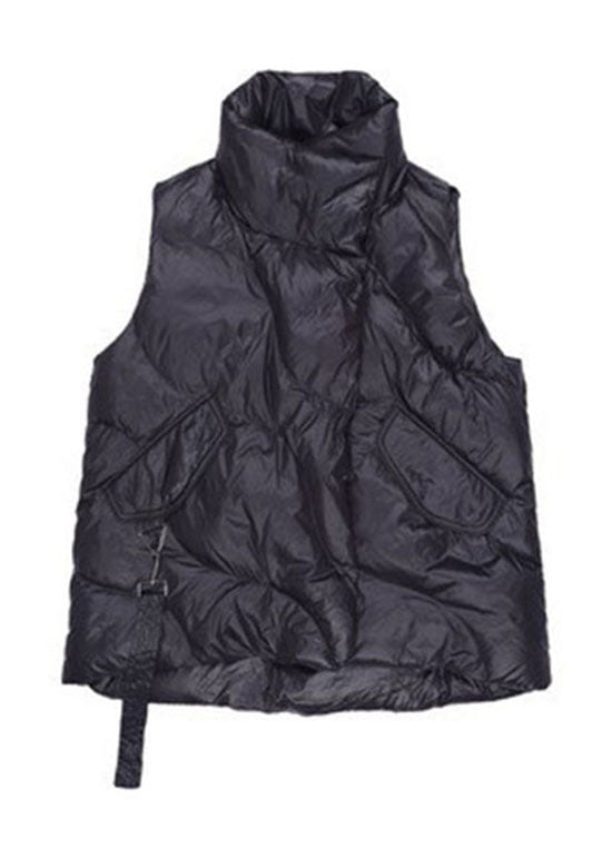 Black Peter Pan Collar Zippered Duck Down Winter Down Vest