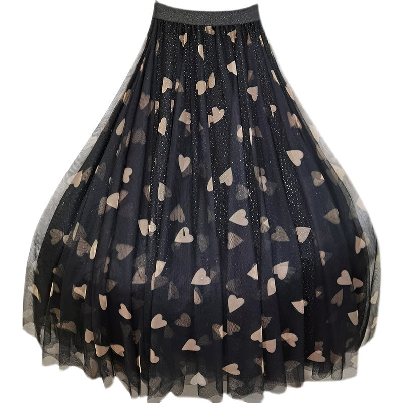 Black Print Tulle Sequins a Line Skirts Summer