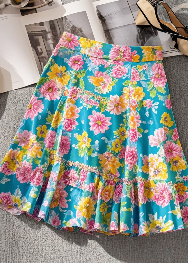 Blue Print Chiffon Wraped Skirts Summer