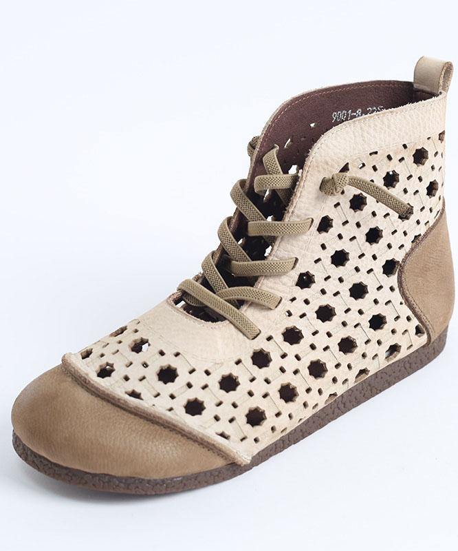 Gladiator Walking Sandals Beige Genuine Leather Ankle Boots