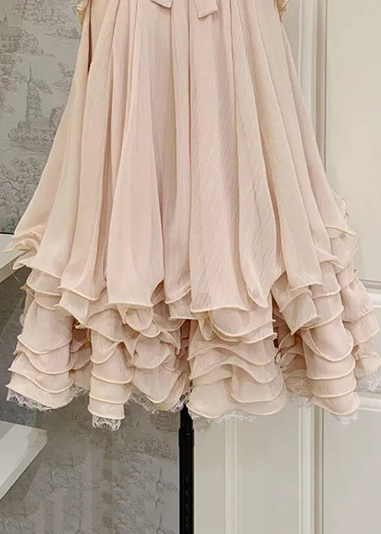 Apricot Ruffled Lace Tulle Mini Dress Sleeveless