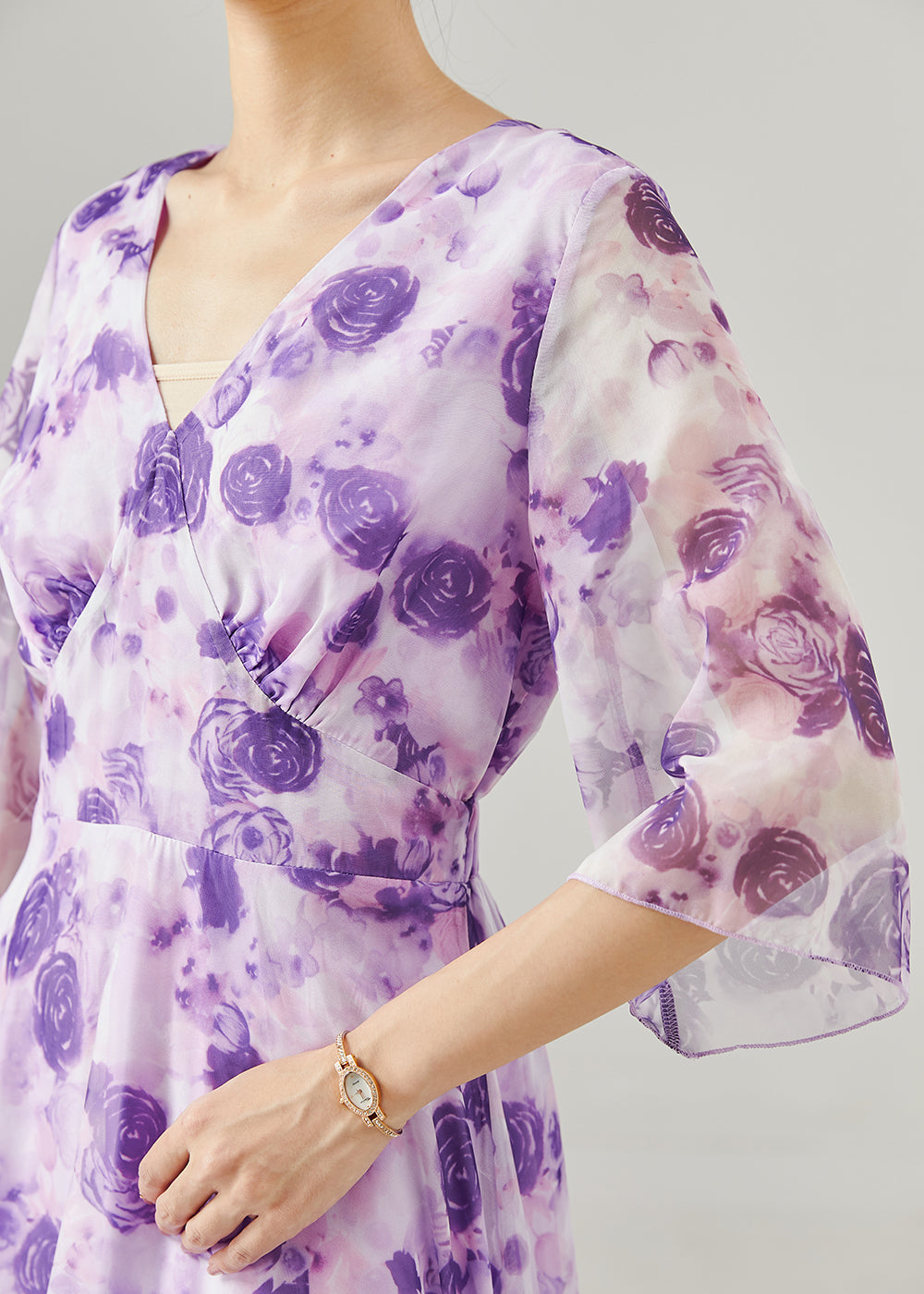 Purple Exra Large Hem Chiffon Holiday Dress Summer