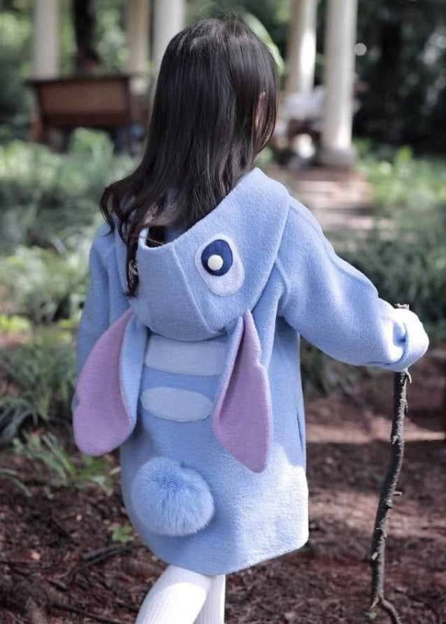 Purple Hooded Pockets Patchwork Woolen Coat Spring