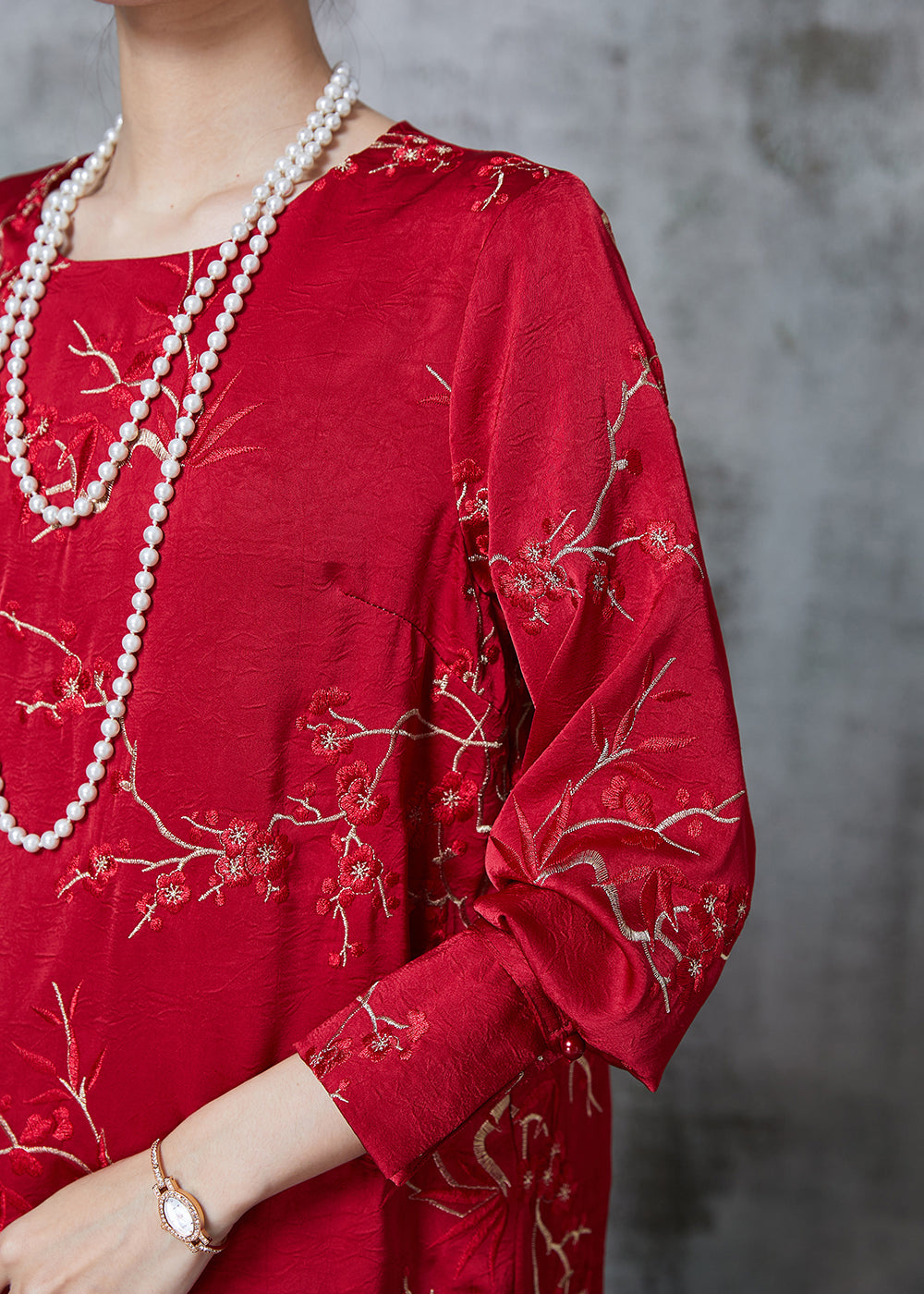 Beautiful Red Embroidered Silk Blouses Fall