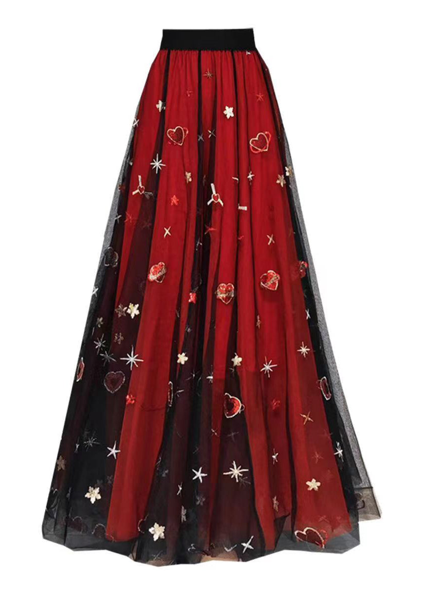 Red Heart Sequins Exra Large Hem Tulle Skirts Spring