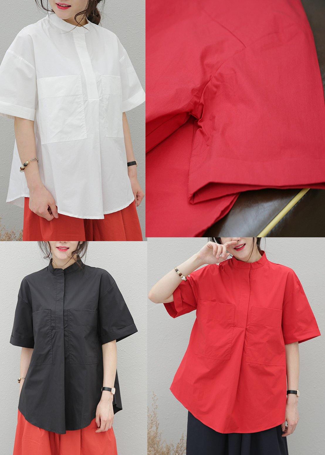 Lapel Pockets Cotton Tops Tutorials Black Blouses