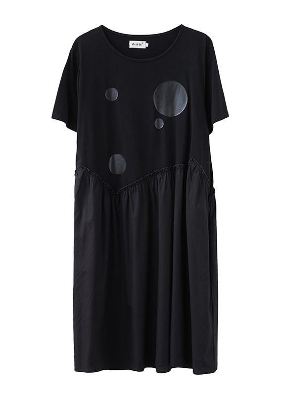 O Neck Patchwork Cotton Summer Tunic Catwalk Black Dress