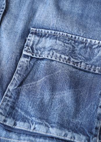 Stand Collar Zippered Fine Crane Coats Denim Blue Art Coats