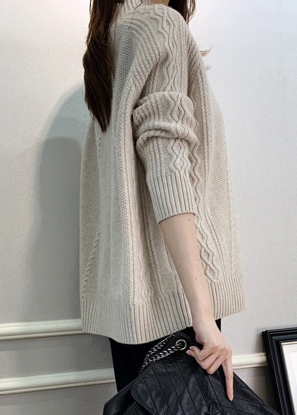 Beige Cozy Knit Fall Sweaters Turtleneck