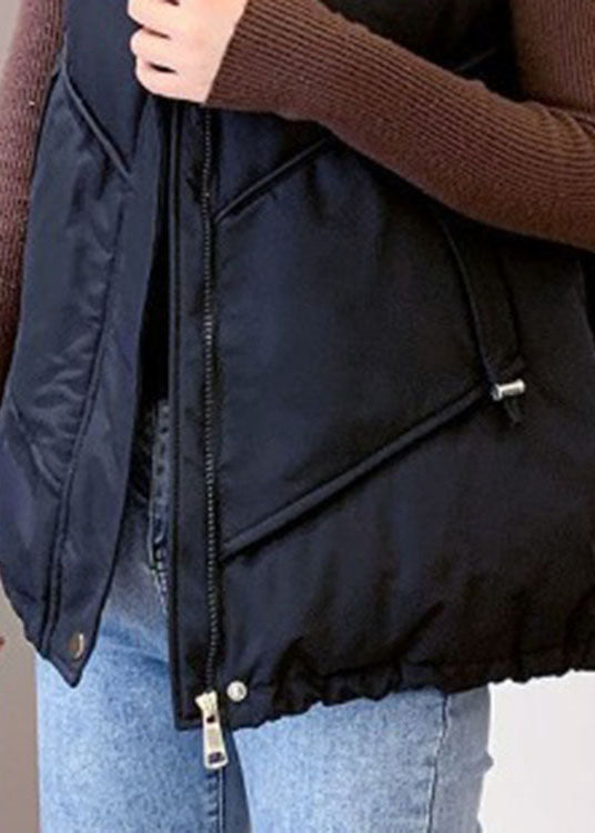 Black Pockets Drawstring Winter Sleeveless Down Vest