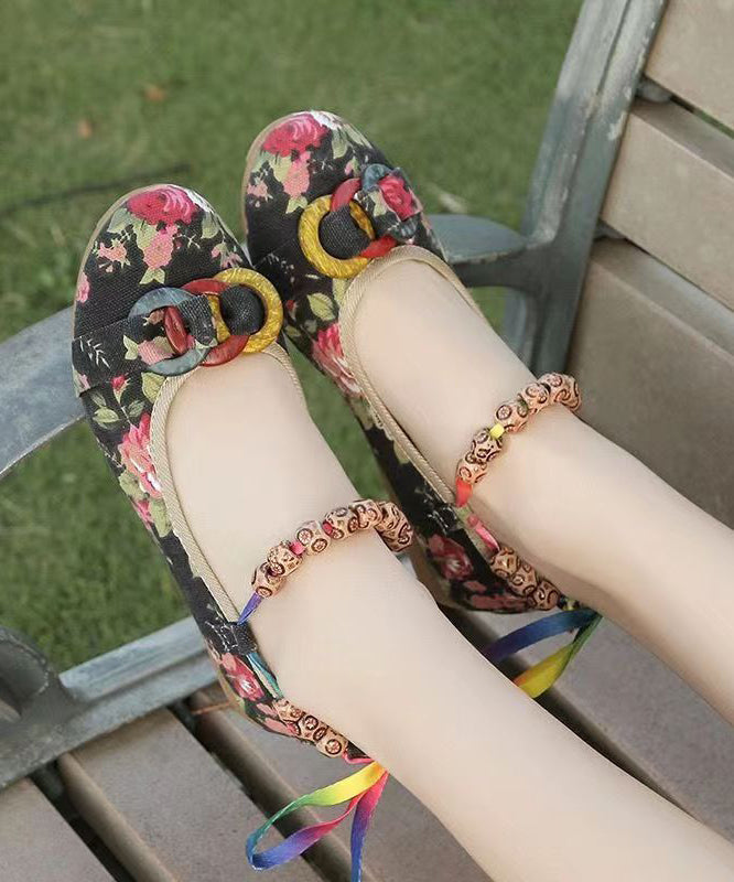 Black Cotton Fabric Splicing Flat Shoes for Soolinen Shoes-20251