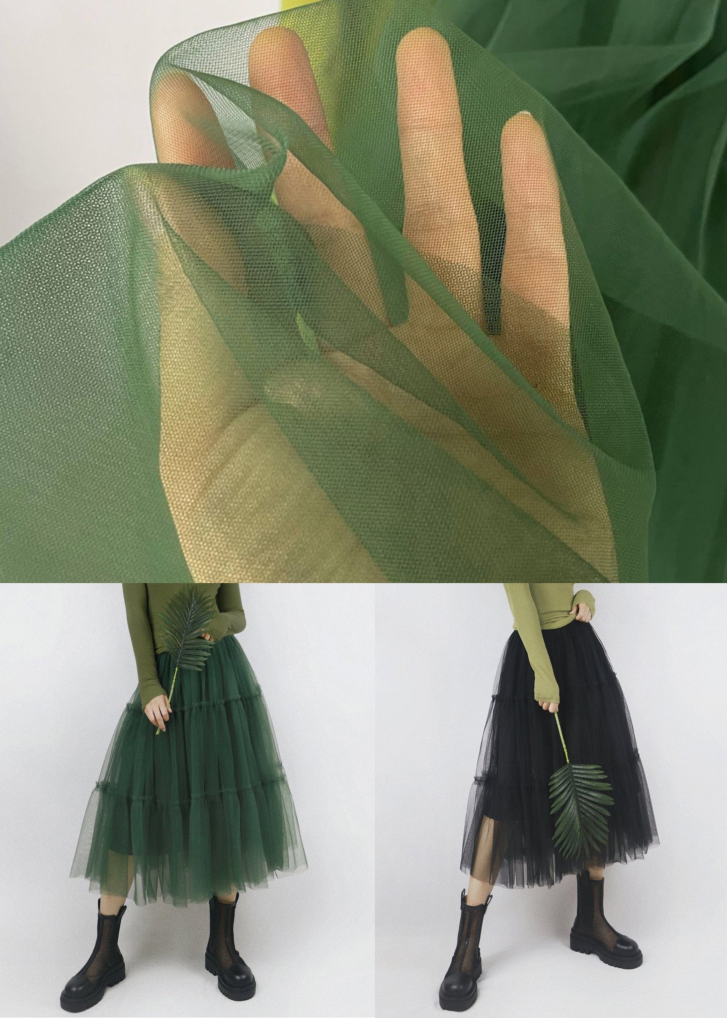 Black Elastic Waist Patchwork Tulle Skirt Ruffled